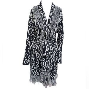 Longline Fringe Belted Cardigan Sweater Coat with Pockets Free Size